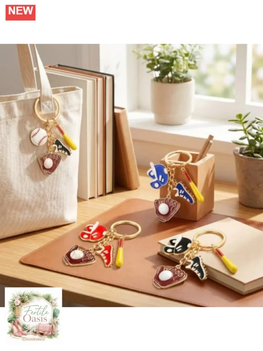 4 Pc Baseball Charms for Bag, Zinc Alloy Bag Keychains, Sports Lover Gift Purse